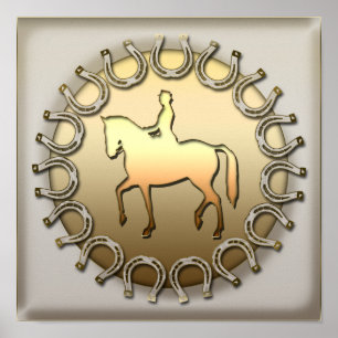 Dressage Horse Rider en Hoefijzers Poster