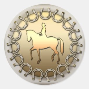 Dressage Horse Rider en Hoefijzers Ronde Sticker