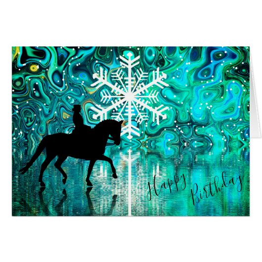 Dressage Horse Winter Snowflake Birthday Kaart (Voorkant Horizontaal)