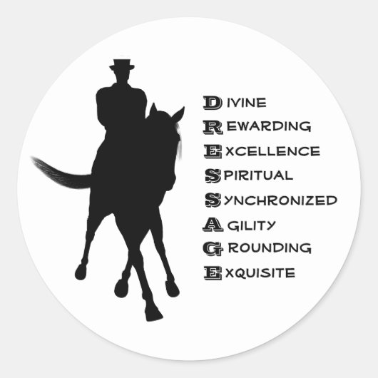Dressage is paardgans en appelwijn ronde sticker (Voorkant)
