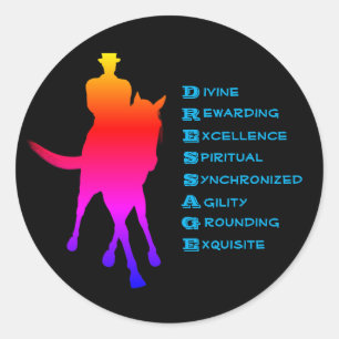 Dressage is paarse regenboog ronde sticker