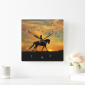 Dressage Rider and Horse in Sunset with Birds Vierkante Klok (Huis)