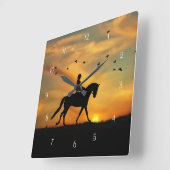Dressage Rider and Horse in Sunset with Birds Vierkante Klok (Hoek)