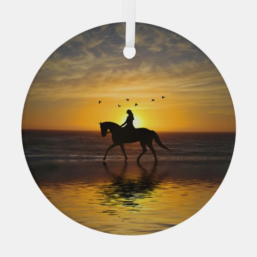 Dressage Rider op het strand Glas Ornament (Achterkant)