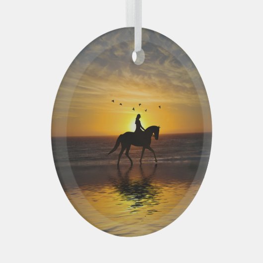 Dressage Rider op het strand Glas Ornament (Voorkant Rechts)