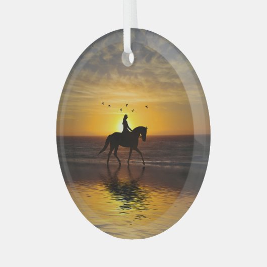 Dressage Rider op het strand Glas Ornament (Voorkant links)