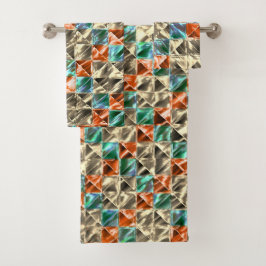 Dressiebeige, cyaan- en koraalhoudende tegels of b bad handdoek