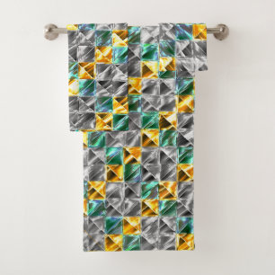 Dressiemint, gouden en zilverkleurige tegels of be bad handdoek