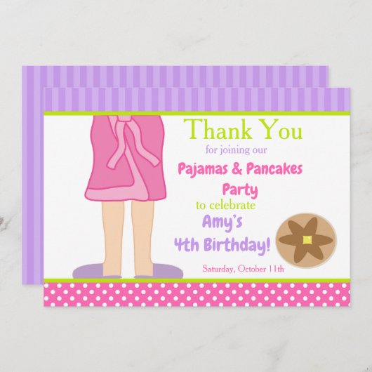 Dressing Gown Pyjama's en Pannenkoeken Party Bedankkaart (Voorkant / Achterkant)