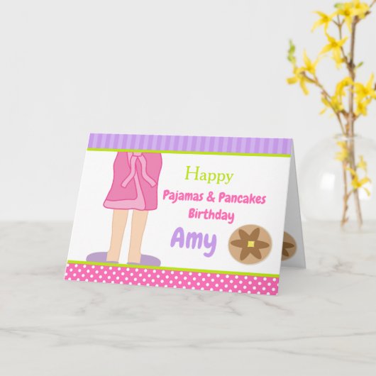 Dressing Gown Pyjama's en Pannenkoeken Party Kaart (Gele Bloem)