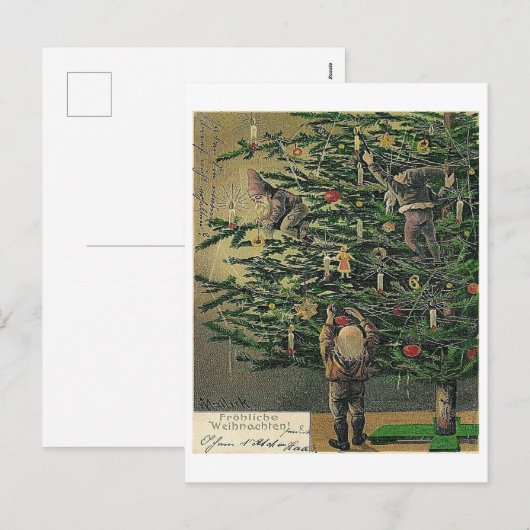 "Dressing the Christmas Tree" Mailick Feestdagenkaart (Voorkant / Achterkant)