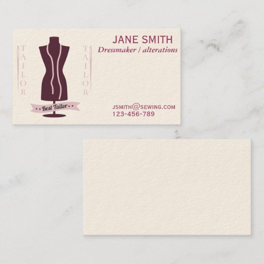 Dressmaker, naai- en kleermakerswerk visitekaartje (Voorkant / Achterkant)