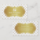 Dressmaker Seamstress Chic White Gold Polka Dots Visitekaartje (Voorkant / Achterkant)