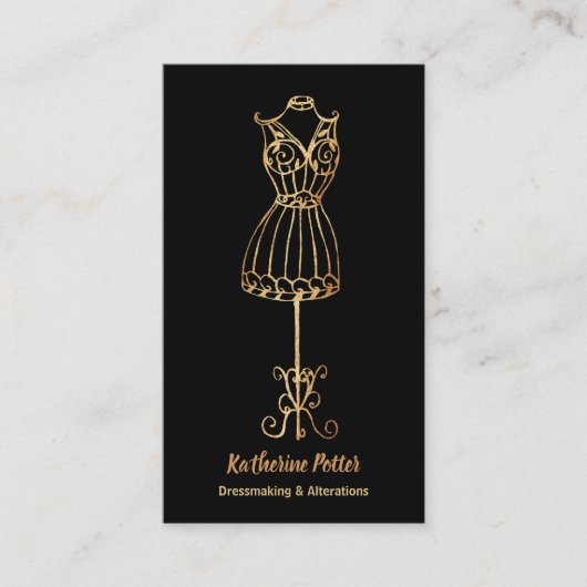 Dressmaker Seamstress Gold Glitter Mannequin Visitekaartje (Voorkant)