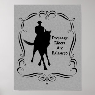 Dressuur evenwichtig paard en ruiter silhouet poster