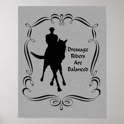 Dressuur evenwichtig paard en ruiter silhouet poster (Voorkant)