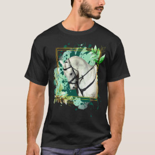 Dressuur grijze Engelse paard met bloemenrand T-shirt