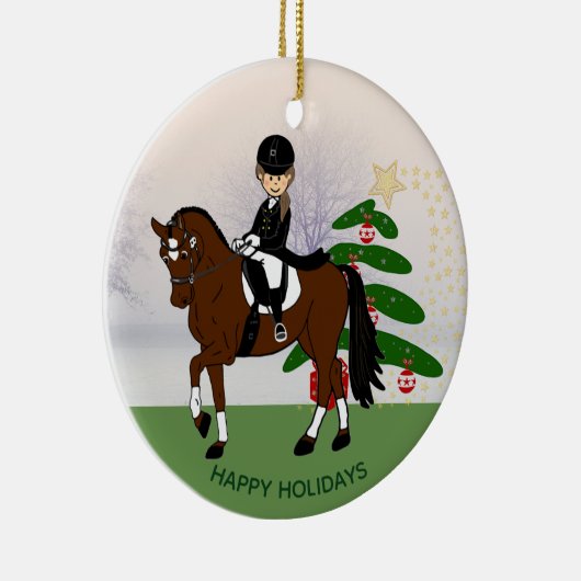 Dressuur Paard Ruiter ADD eigen FOTO Kerstversieri Keramisch Ornament (Rechts)