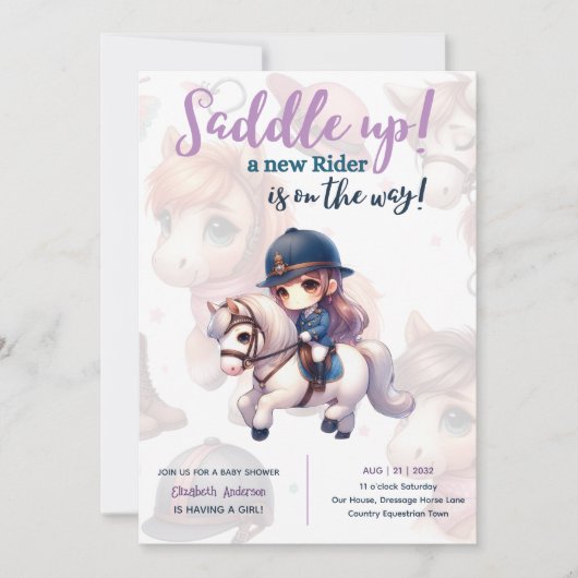 Dressuur Ruiter Baby Meisje Shower Paard Ruiter op Kaart (Voorkant)