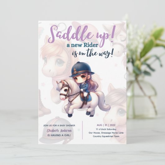 Dressuur Ruiter Baby Meisje Shower Paard Ruiter op Kaart (Staand voorkant)