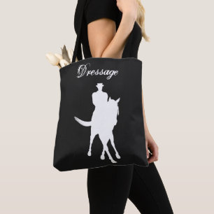 Dressuurpaard en ruiter silhouet donker tote bag