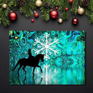 Dressuurpaard Sneeuwvlokreflecties Kerstmis Feestdagen Kaart