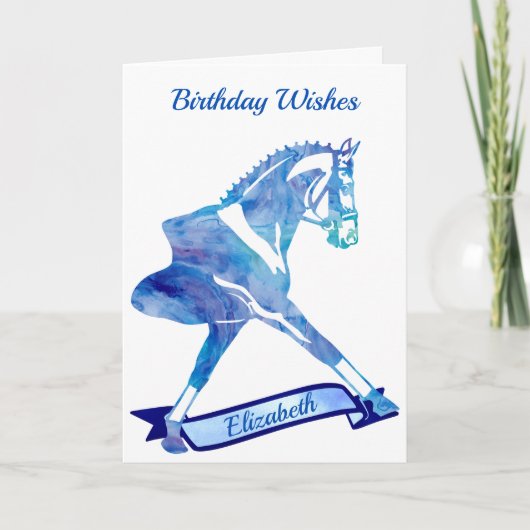 Dressuurpaard stap uit in stijl kaart (Voorkant)