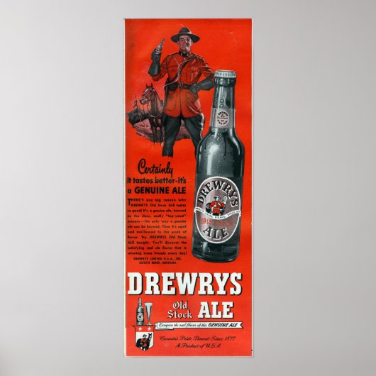 DREWRYS OUD STOCK ALE- CANADIAN BEER POSTER (Voorkant)