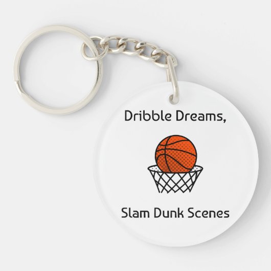 Dribbel Dromen, Slam Dunk Scènes Basketbal Sleutelhanger (Voorkant)