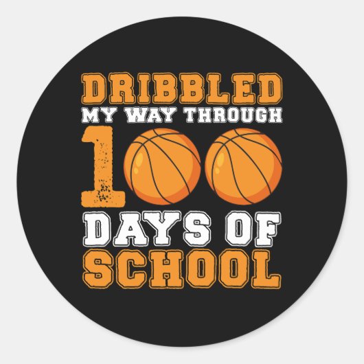 Dribbelde mijn weg door 100 dagen schoolbasketbal ronde sticker (Voorkant)
