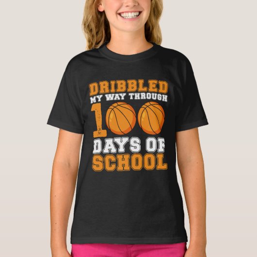 Dribbelde mijn weg door 100 dagen schoolbasketbal t-shirt (Voorkant)
