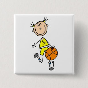 Dribbelend Meisje Basketbal T-shirts en Cadeaus Vierkante Button 5,1 Cm