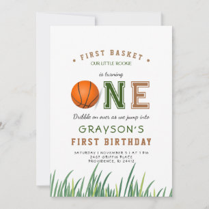 Dribble over basketbal 1e verjaardagsfeestje kaart