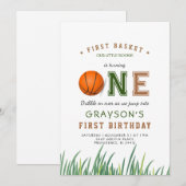 Dribble over basketbal 1e verjaardagsfeestje kaart (Voorkant / Achterkant)