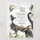 Drie 3 dinosauriërs Tyrannosaurus derde verjaardag Kaart (Voorkant)