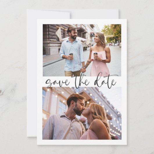 Drie 3 Foto minimalistisch script legant Wedding Save The Date (Voorkant)