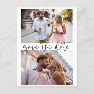Drie 3 Foto Minimalistisch Script Save The Date Briefkaart
