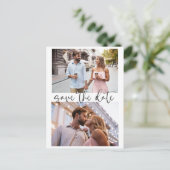 Drie 3 Foto Minimalistisch Script Save The Date Briefkaart (Staand voorkant)