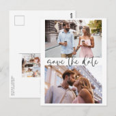 Drie 3 Foto Minimalistisch Script Save The Date Briefkaart (Voorkant / Achterkant)