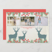 Drie 3 foto's heilige bessen en herten kerstkaart (Voorkant / Achterkant)