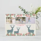 Drie 3 foto's heilige bessen en herten kerstkaart (Staand voorkant)