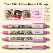 Drie 3 foto's met namen & bericht roze op zwart blauwe inkt pen