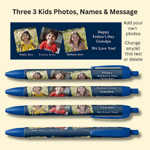 Drie 3 foto's met namen en boodschap blauw op blau blauwe inkt pen