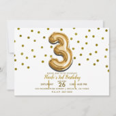 Drie 3 gouden ballon Confetti 3e verjaardagsfeest Kaart (Voorkant)