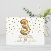 Drie 3 gouden ballon Confetti 3e verjaardagsfeest Kaart (Staand voorkant)