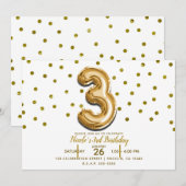 Drie 3 gouden ballon Confetti 3e verjaardagsfeest Kaart (Voorkant / Achterkant)