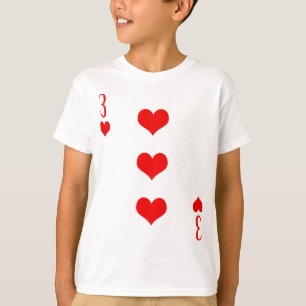 Drie (3) van harten spelen Kaart Poker kostuum aut T-shirt