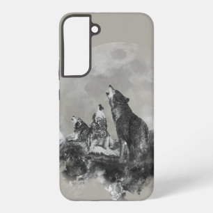 Drie 3 wolven die naar de maan huilen dieren kunst samsung galaxy hoesje