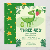 Drie 3e dinosaurusuitnodiging kaart (Voorkant / Achterkant)