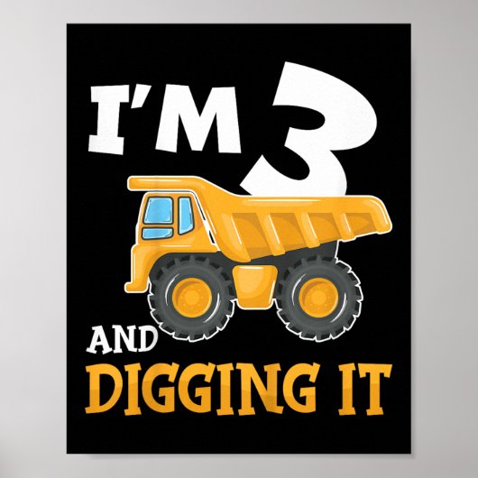 Drie 3jaar 3e verjaardag bouw jongen 3 jaar ol poster (Voorkant)